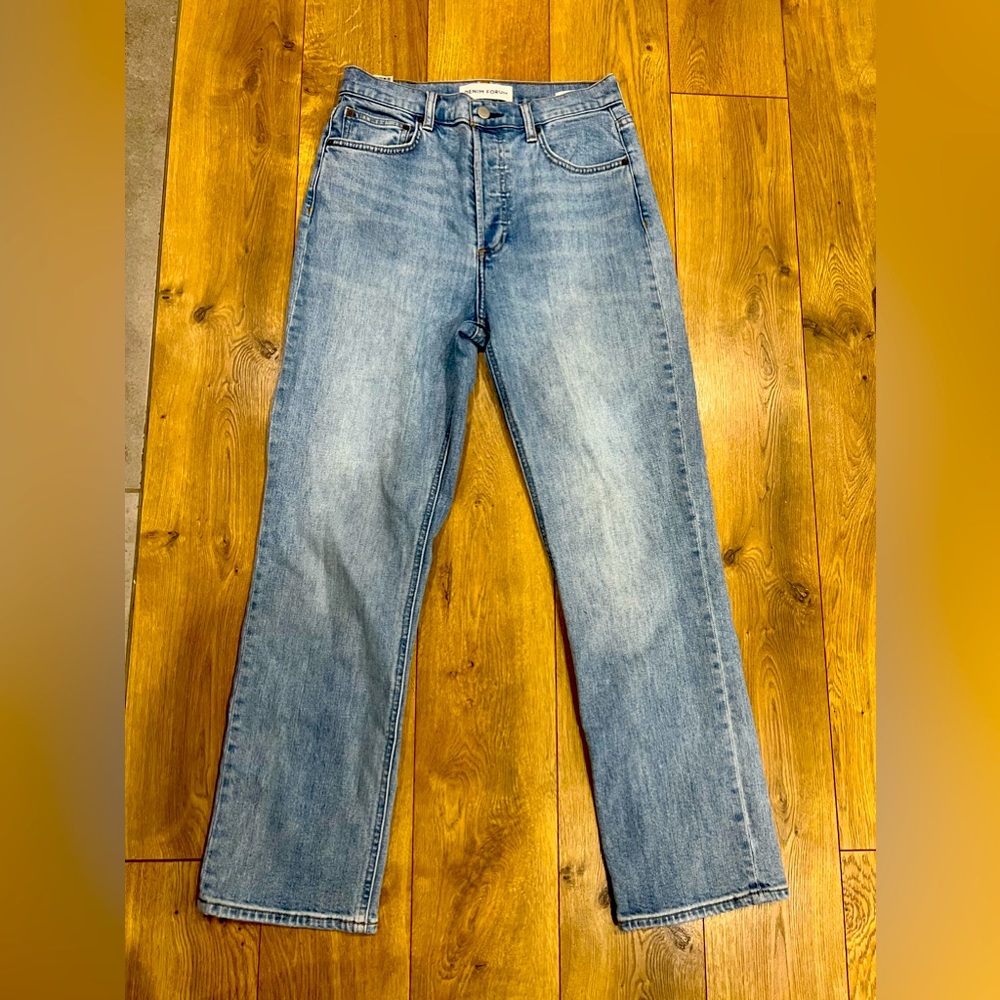 Denim Forum High Rise Straight Jeans - Light Blue Wash